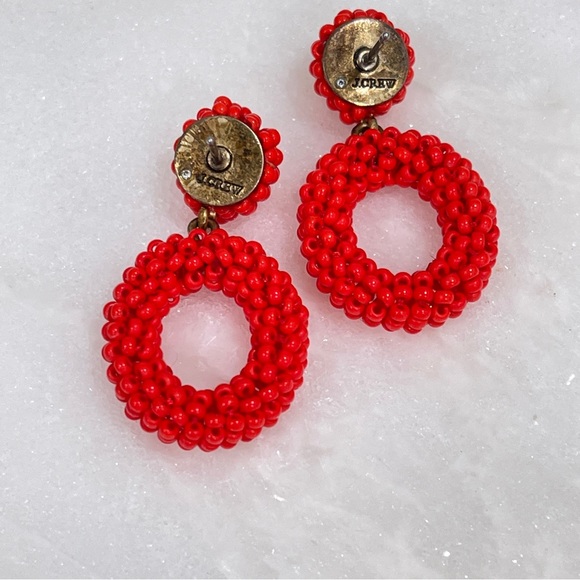SOLD J.Crew Bright Cerise Mini Bead Drop Hoop Earrings - Picture 3 of 6